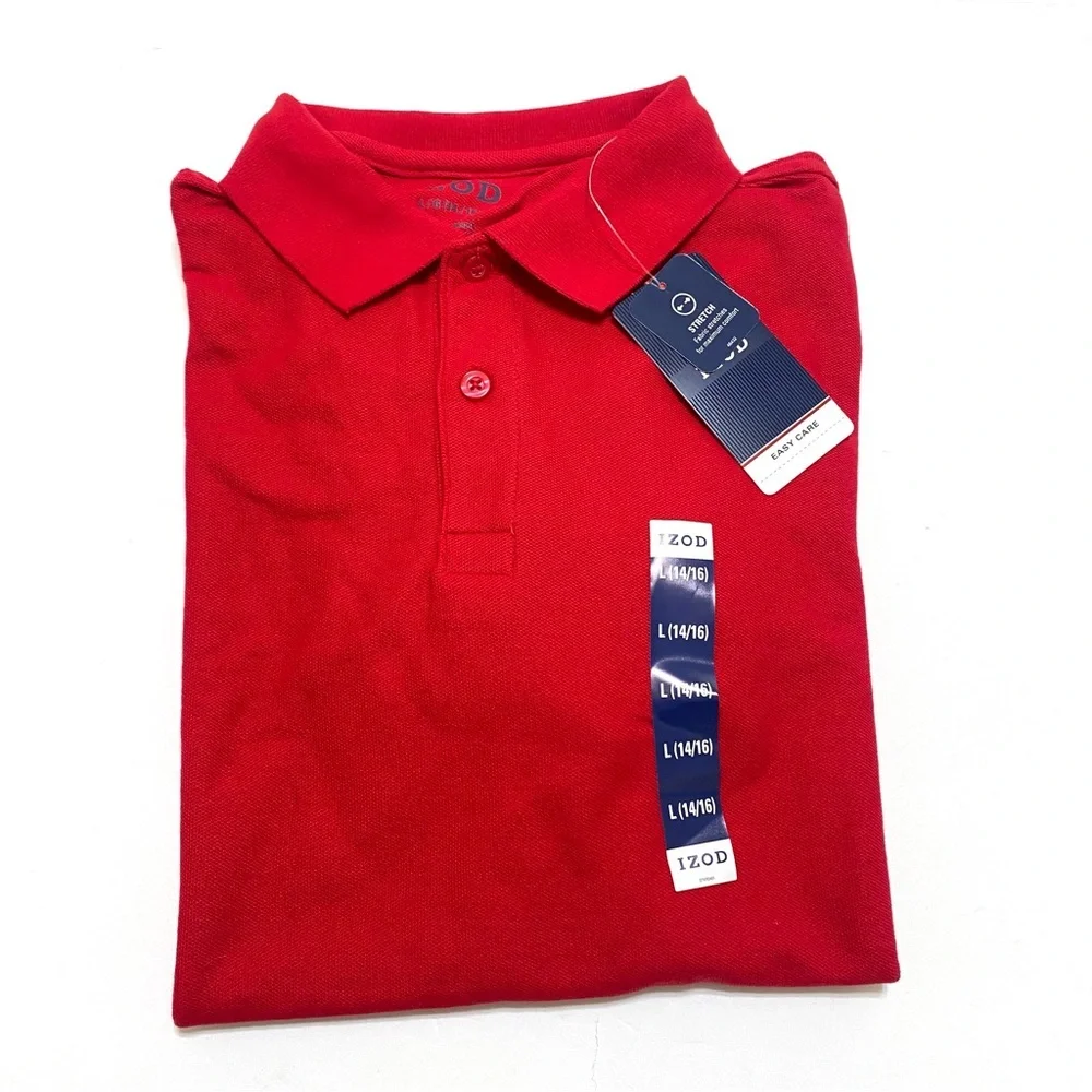 IZOD boys pique red short sleeve polo shirt size  L(14/16) NWT Uniform